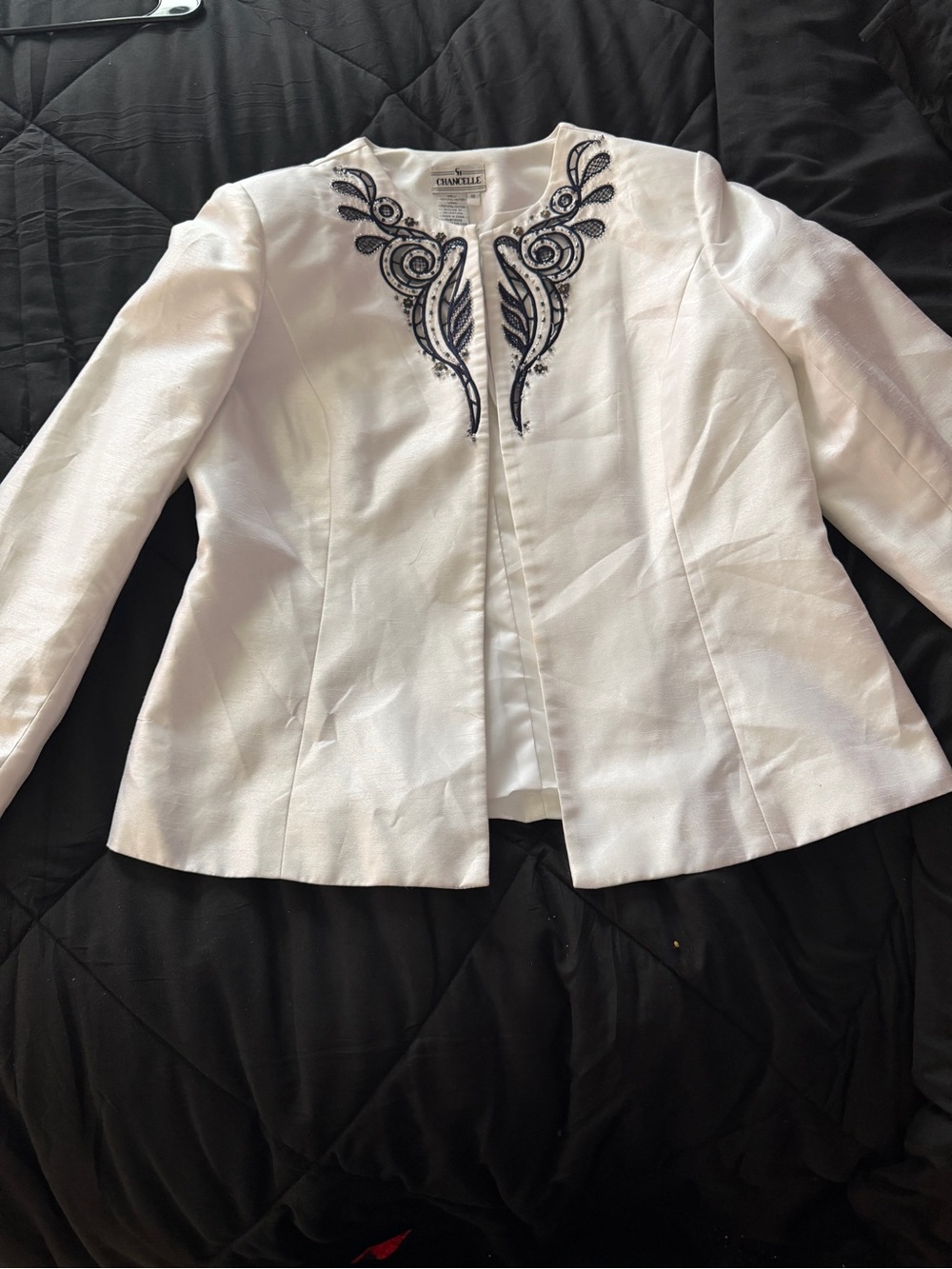 Chantelle White Jacket with Navy Embroidered Detail